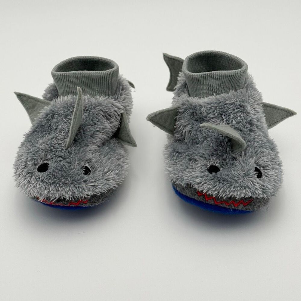 L.L. Bean Slip-On Fuzzy Gray Shark Slippers with Fins - US Toddler Size 7-8